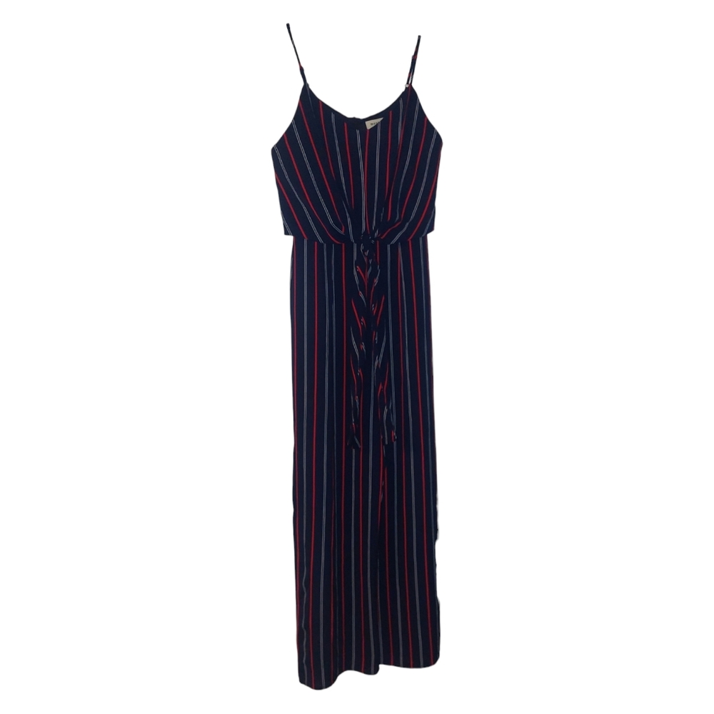 Monteau Los Angeles Womens S Jumpsuit Striped Patterned Navy Blue Red White